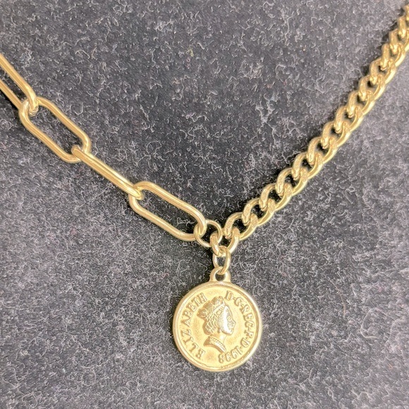 Adornia Jewelry - Adornia Water Resistant Mixed Chain Gold Coin Necklace New